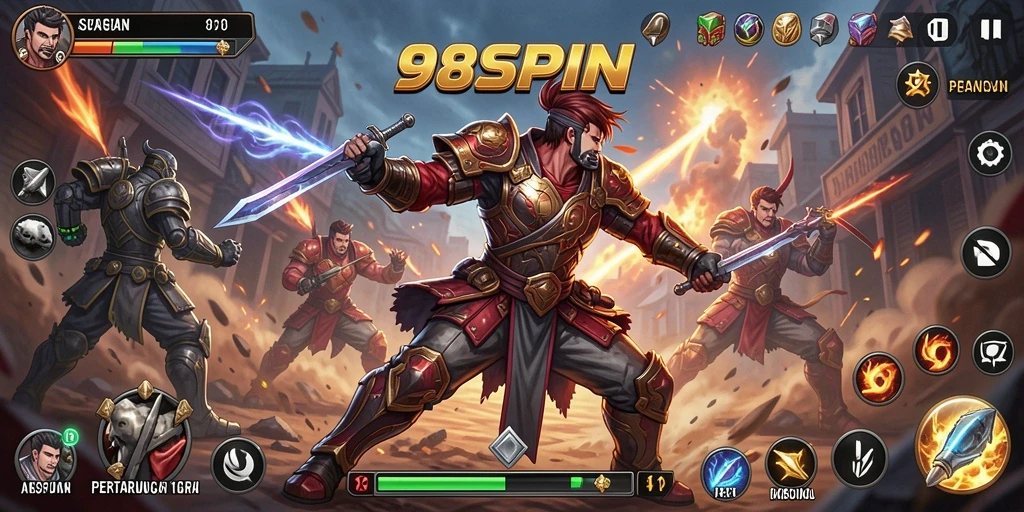 Tampilan seru dari gameplay Fighting 98SPIN yang mendebarkan.