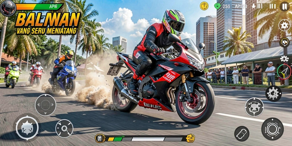 Tampilan menarik dari gameplay API36 saat balapan motor.