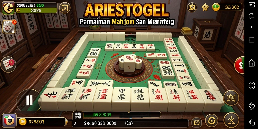 Tangkapan layar utama ARIESTOGEL menampilkan gameplay Mahjong yang mendebarkan.