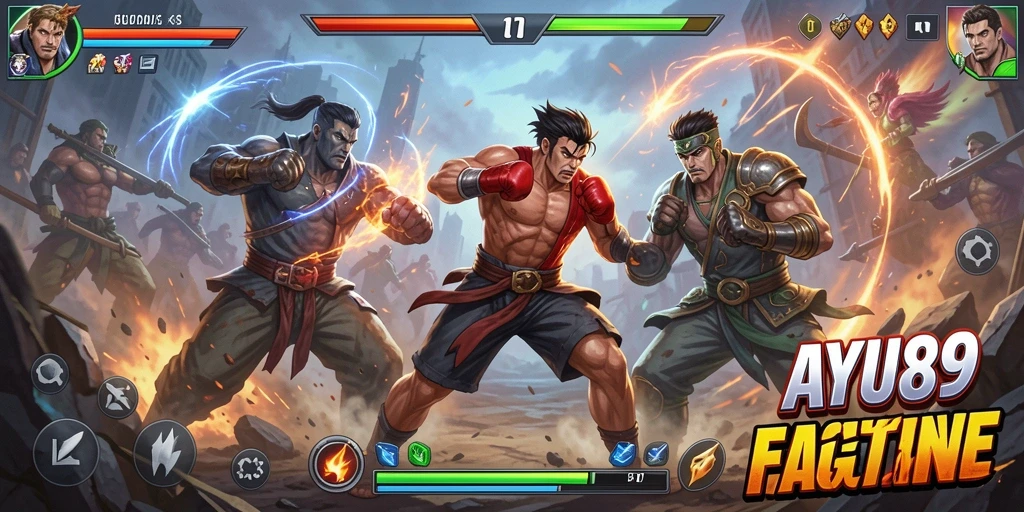 Tampilan gameplay seru AYU89 dengan pertarungan karakter karakter unik.