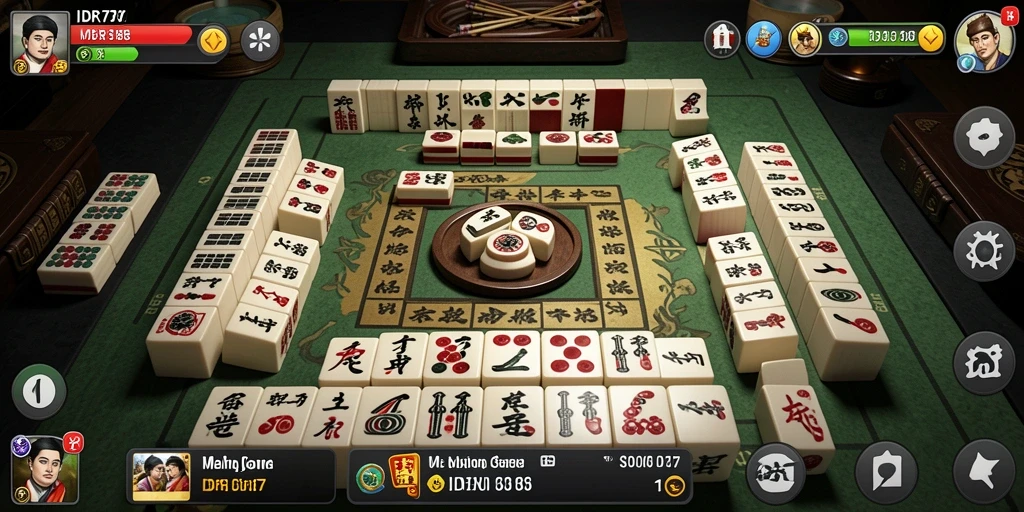 Tampilan permainan IDR77 dengan ubin Mahjong yang berwarna-warni.