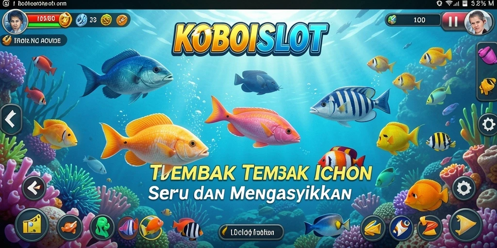 Tampilan gameplay KOBOISLOT dengan aksi menembak ikan yang seru.