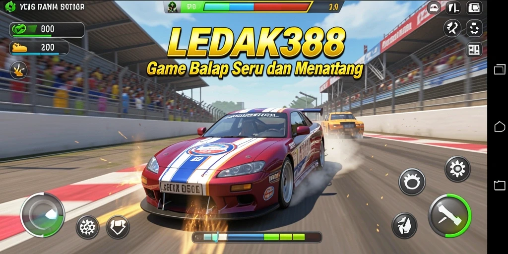 Tampilan gameplay seru dalam LEDAK388 yang menunjukkan aksi balapan.