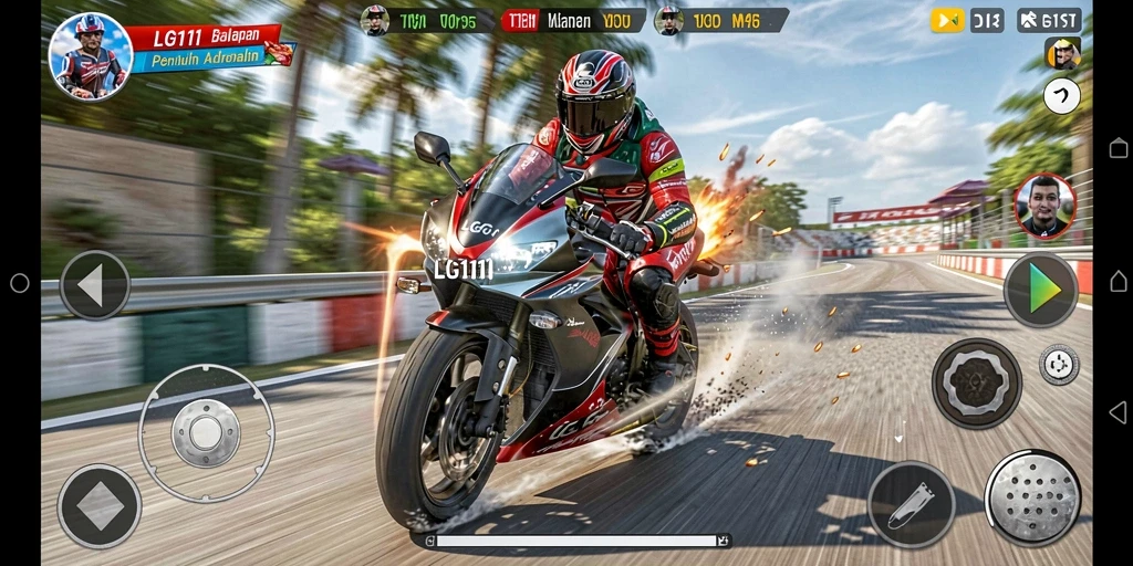Screenshot gameplay LG111 yang menunjukkan serunya balapan motor.