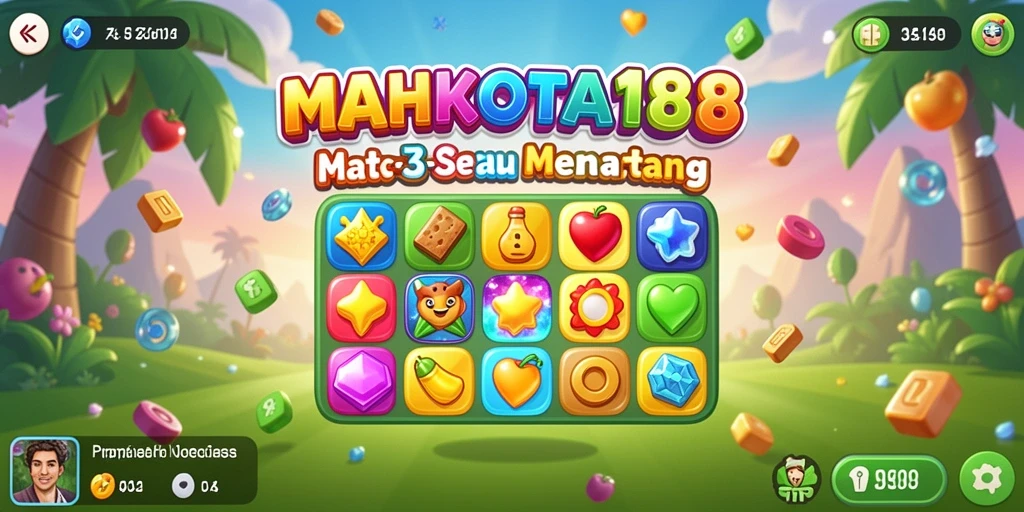 Tampilan gameplay seru MAHKOTA188 dengan teknik Match-3 yang menantang.