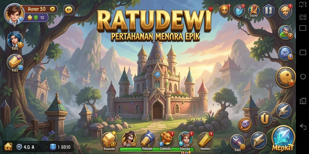 Tangkapan layar gameplay yang menampilkan aksi Tower Defense yang seru.