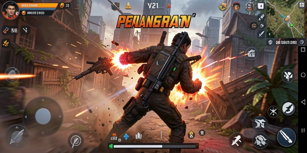 Tangkapan layar V21 menunjukkan aksi mendebarkan selama pertarungan.