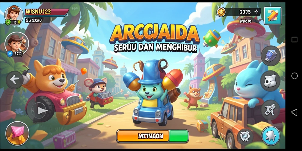 Screenshot WISNU123 menampilkan aksi seru dalam permainan Arcade.
